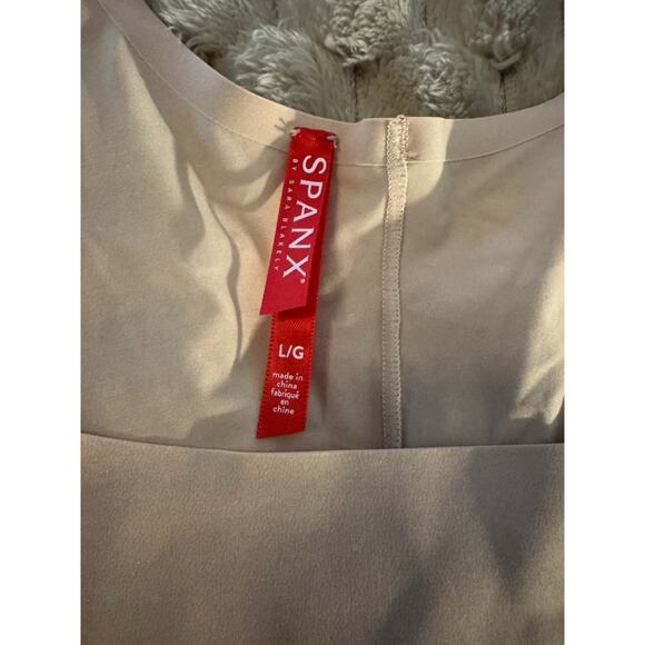 Spanx Bodysuit Open Bust Mid Thigh Tummy Control Panel Smooths Thinstincts Sz L - Picture 2 of 5